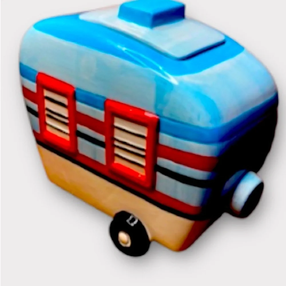 Cookie Jar Ceramic Hand Painted Camper Rv Cookie Jar